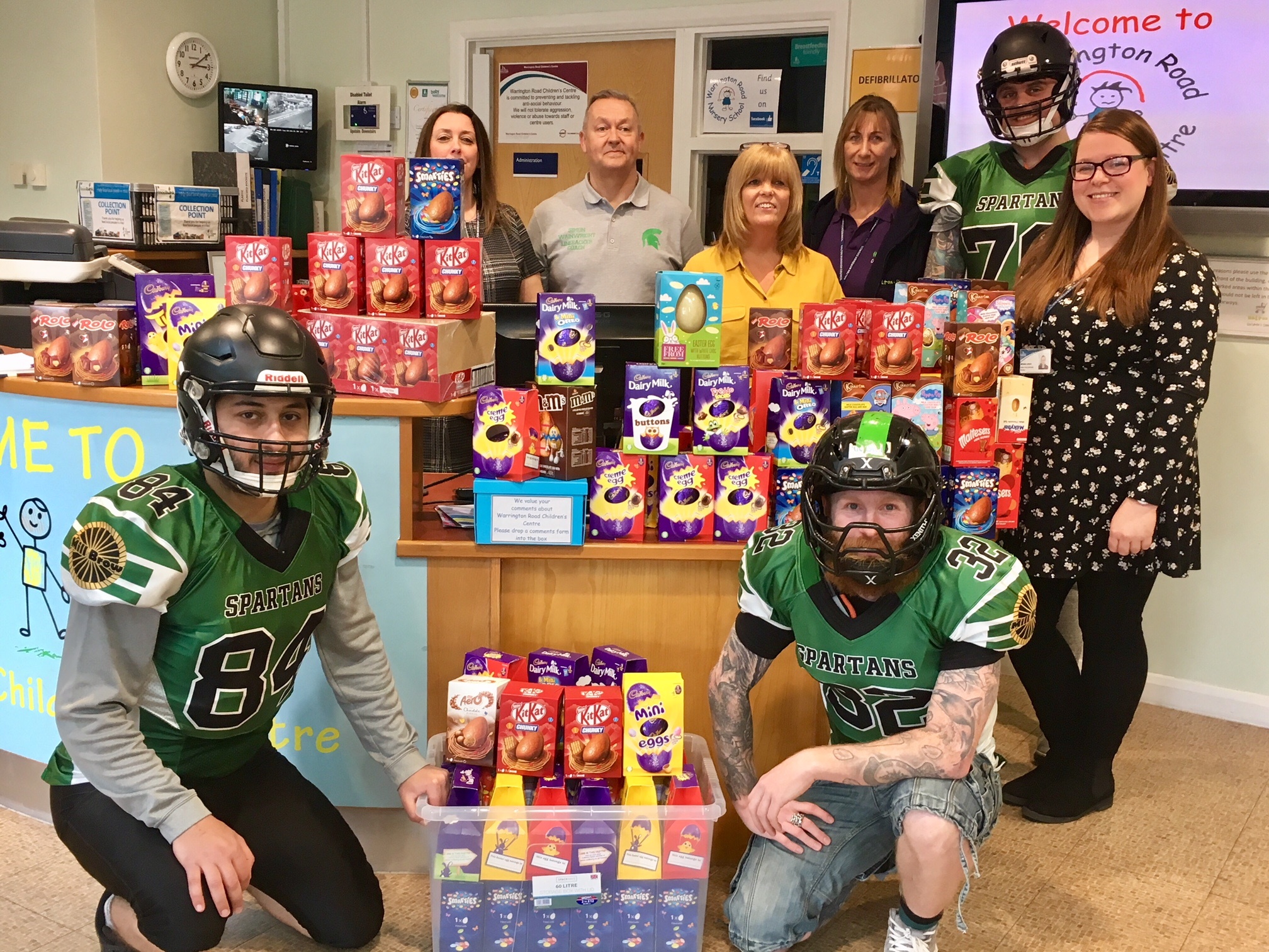 American footballers show their softer side, with an egg-straordinary effort for local children