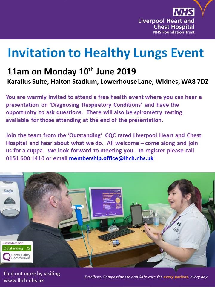 Come to our ‘Healthy Lungs Event’ at Halton Stadium