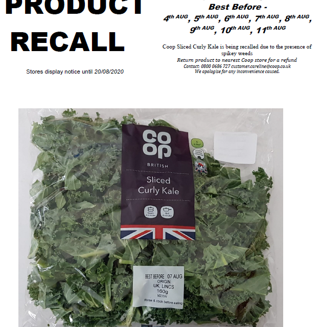 Co-op curly kale could contain thistle