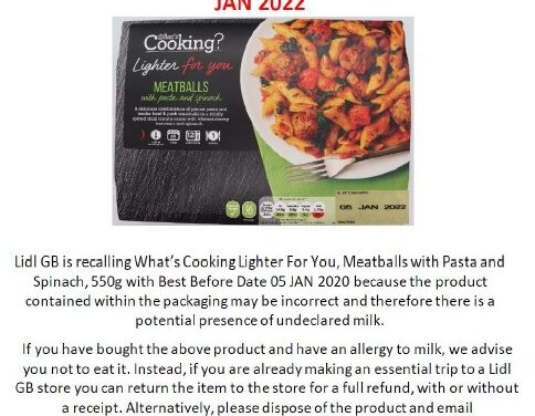Lidl recalls ‘What’s Cooking? Lighter for You Meatballs’