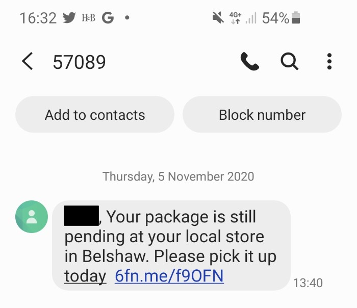 Beware of scam text messages, to pick up parcels