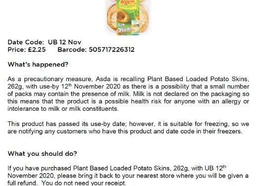 Warning over Asda potato skins