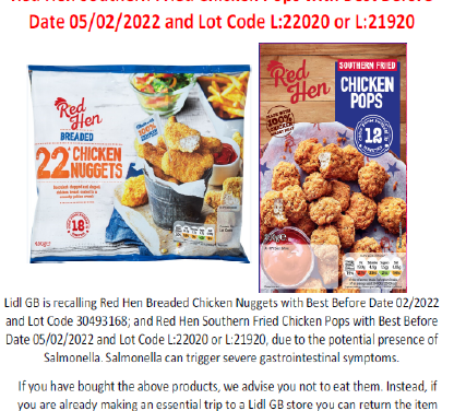Lidl recalls some chicken products due to salmonella