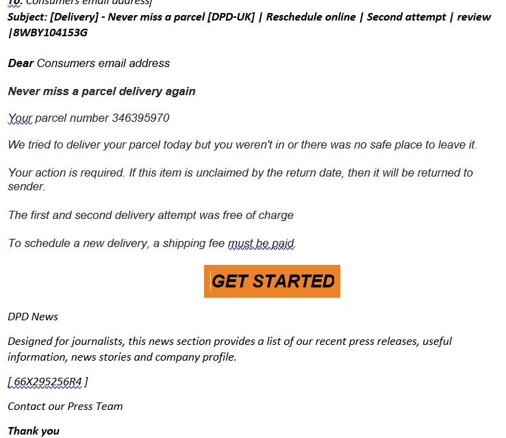 DPD email scam alert