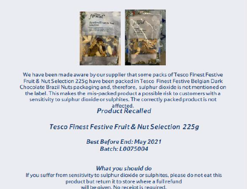 Tesco recalls its Finest Festive Fruit & Nut Selection