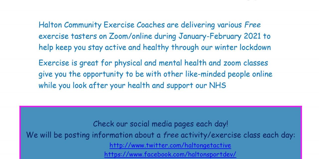 Why not ‘Zoom’ online for FREE exercise tasters
