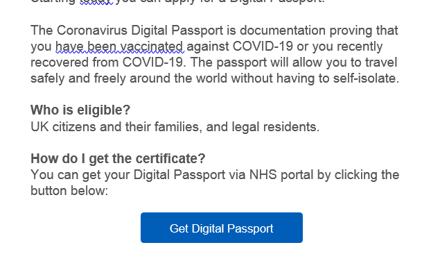 Covid Passport scam emails