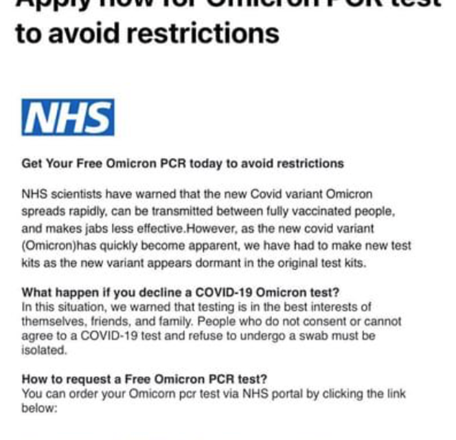 Warning: Scam Covid-19 Omicron PCR testing emails