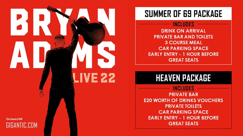 Hospitality packages available, to see Bryan Adams in style 🗓
